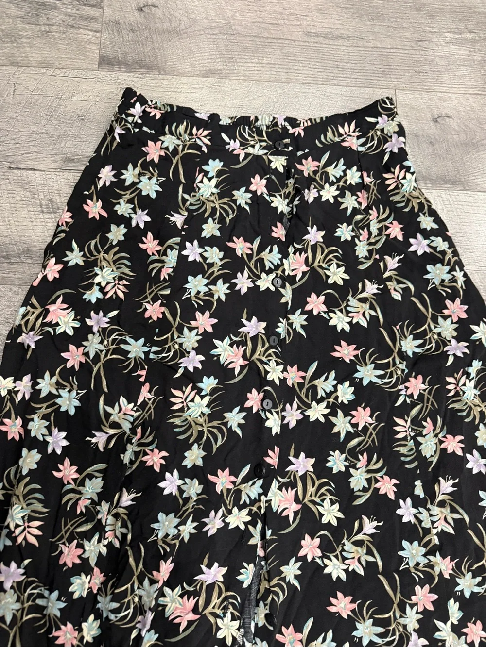 Radcliffe Black floral print midi skirt with front slit